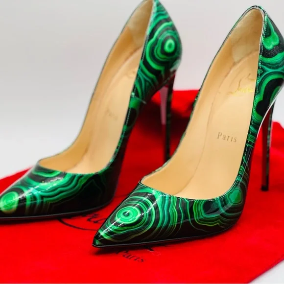 Christian Louboutin Patent Malachite So Kate 120 Black & Green Pump Size 37 1/2 - Picture 9 of 11